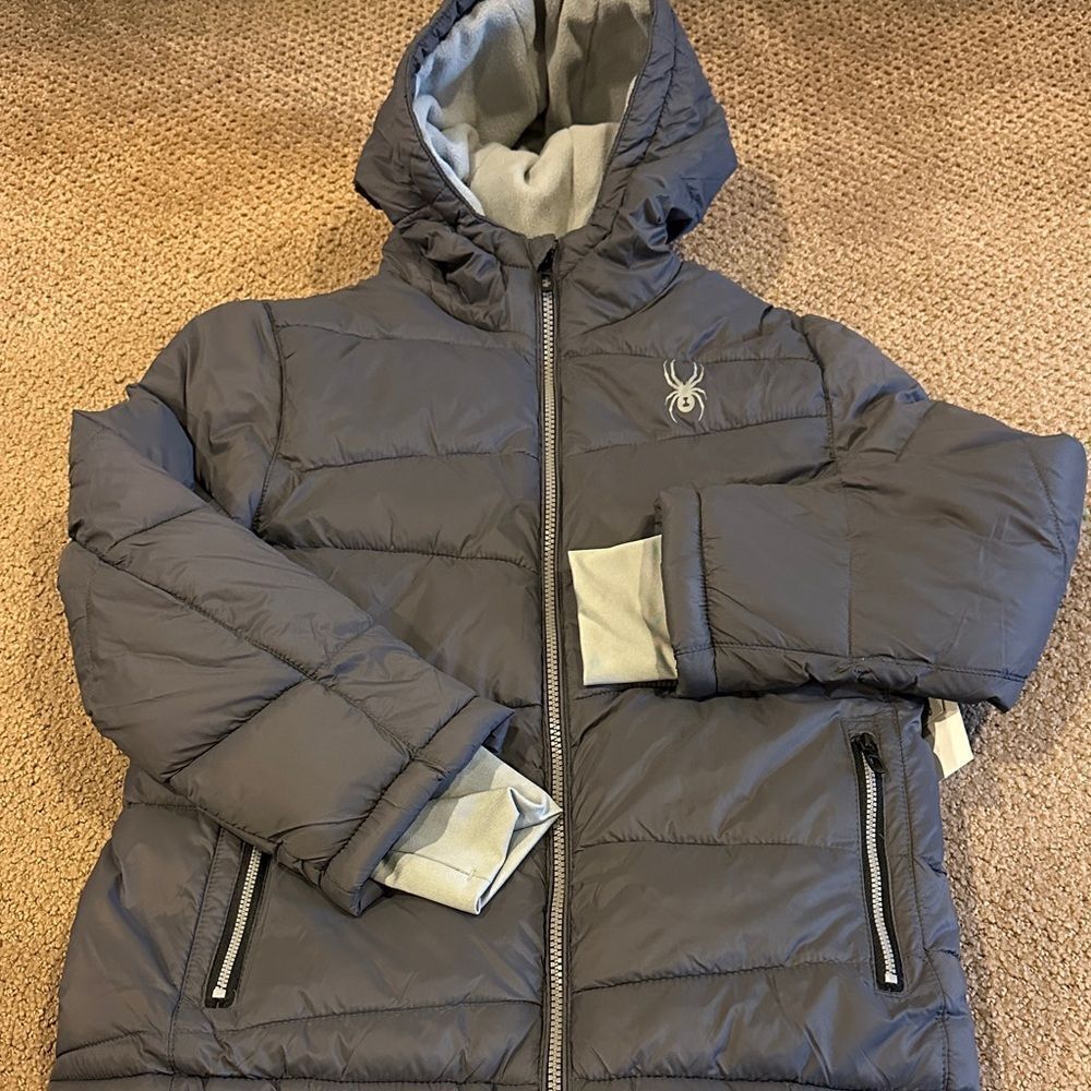 Spyder Boys Charcoal Grey Hooded Puffer Fleece Lined Jacket Size M(10/12)